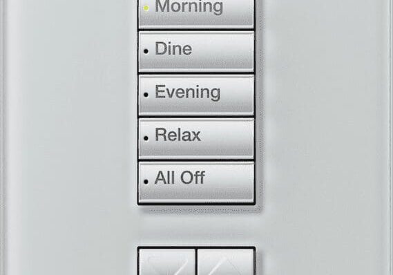 Wall keypad showing Morning Dine Evening Relax buttons